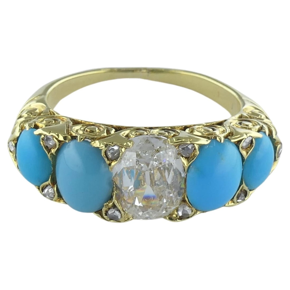 Turquoise Ring Antique Diamond Ring 18k Gold - 4