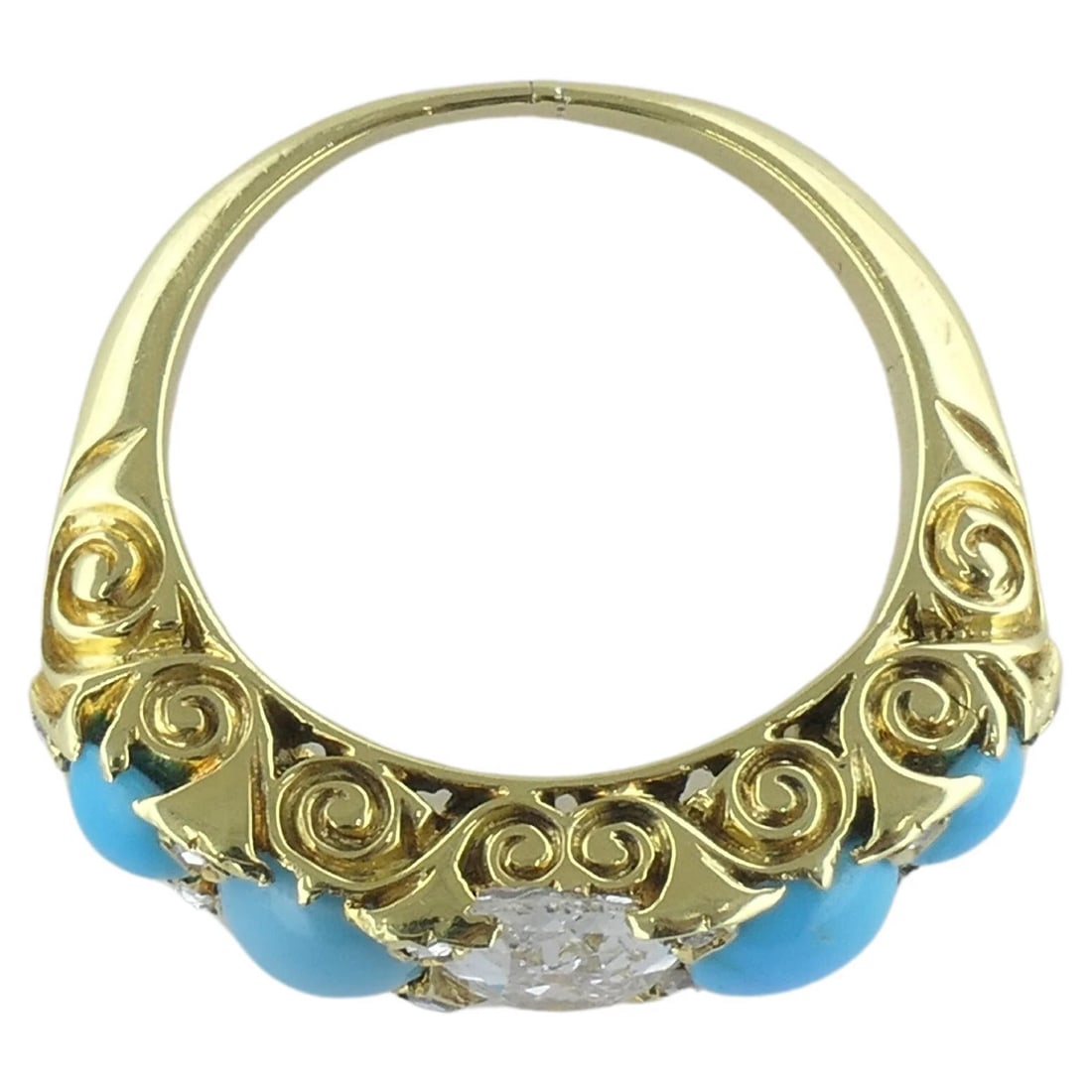Turquoise Ring Antique Diamond Ring 18k Gold - 5