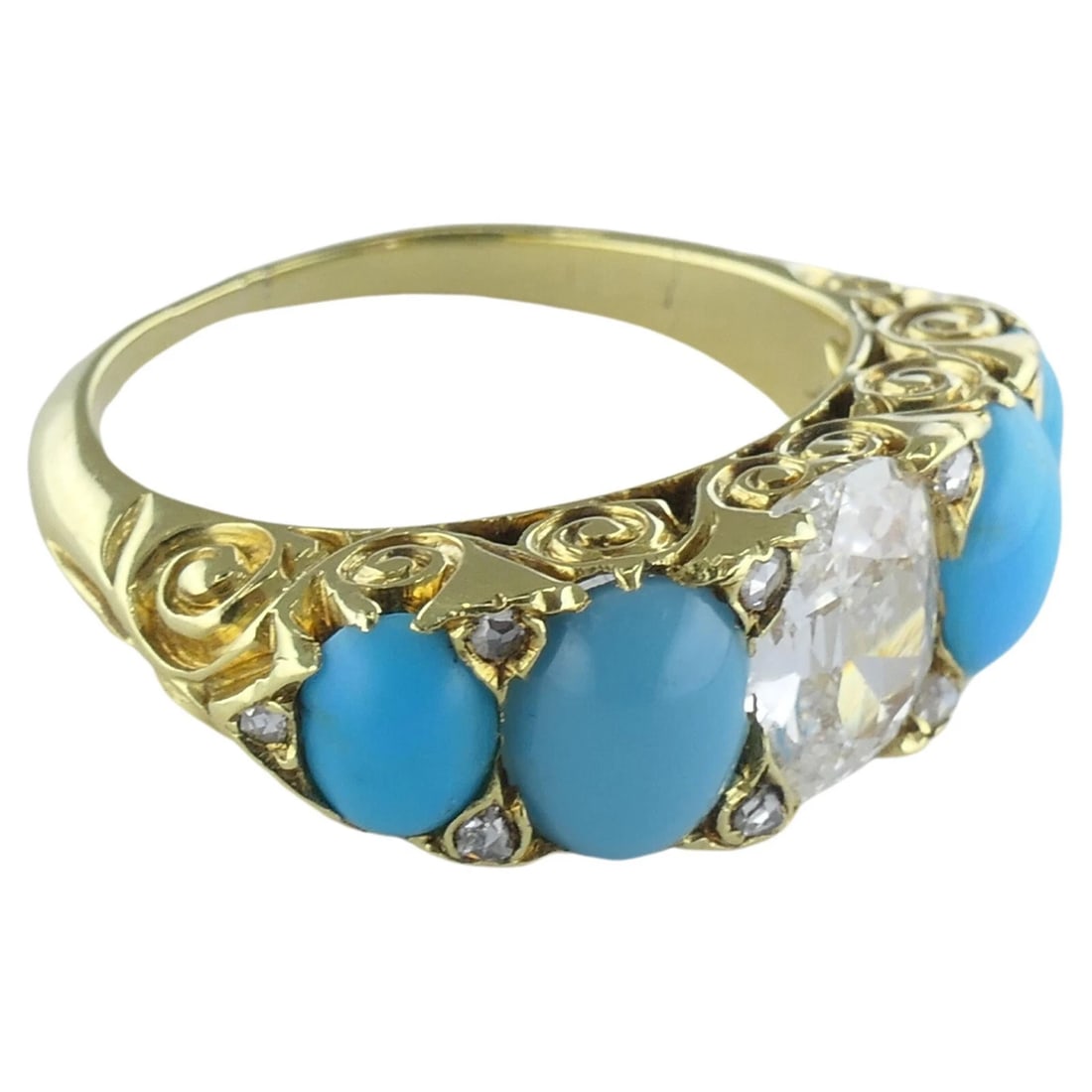 Turquoise Ring Antique Diamond Ring 18k Gold - 6