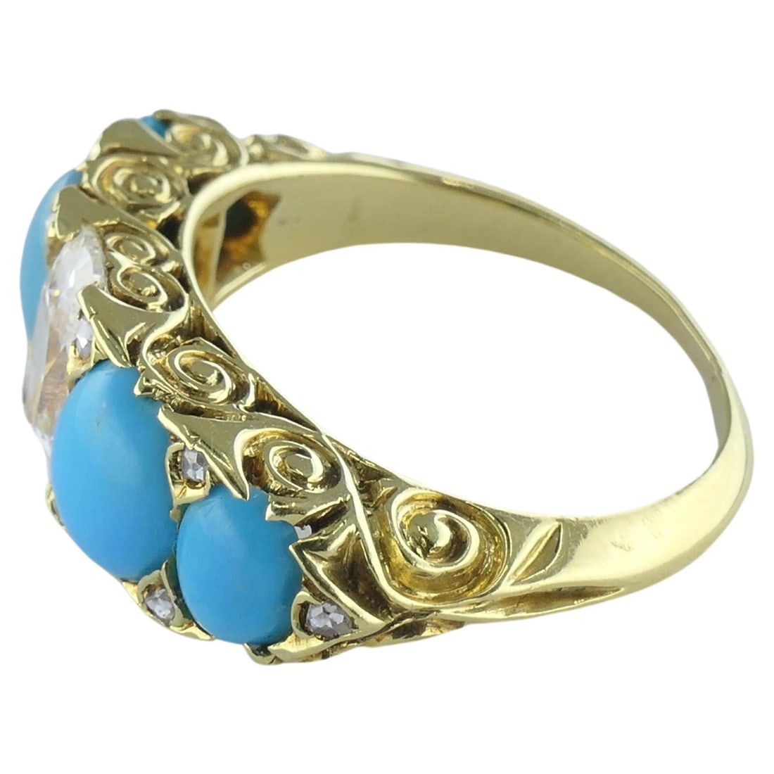 Turquoise Ring Antique Diamond Ring 18k Gold - 7