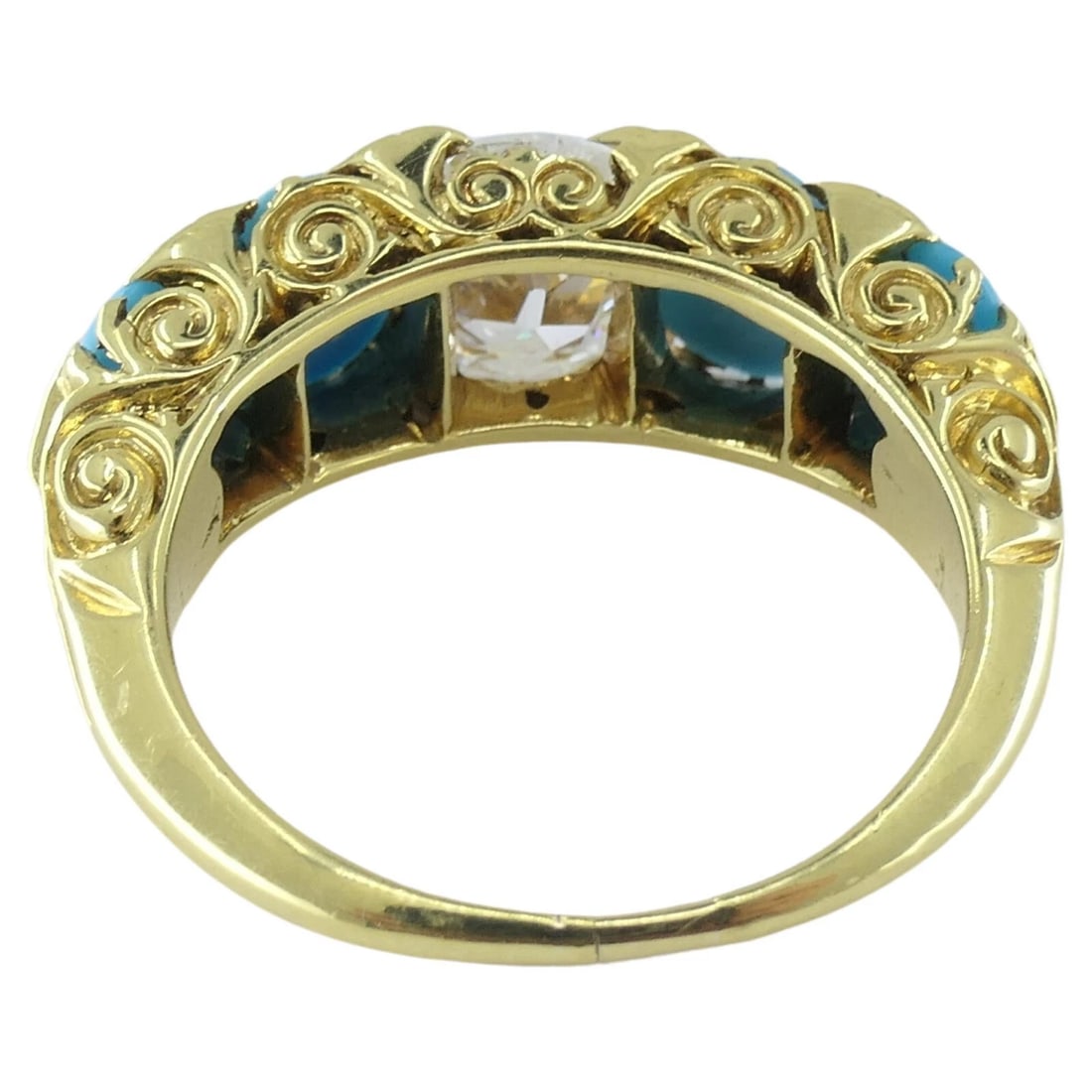Turquoise Ring Antique Diamond Ring 18k Gold - 8