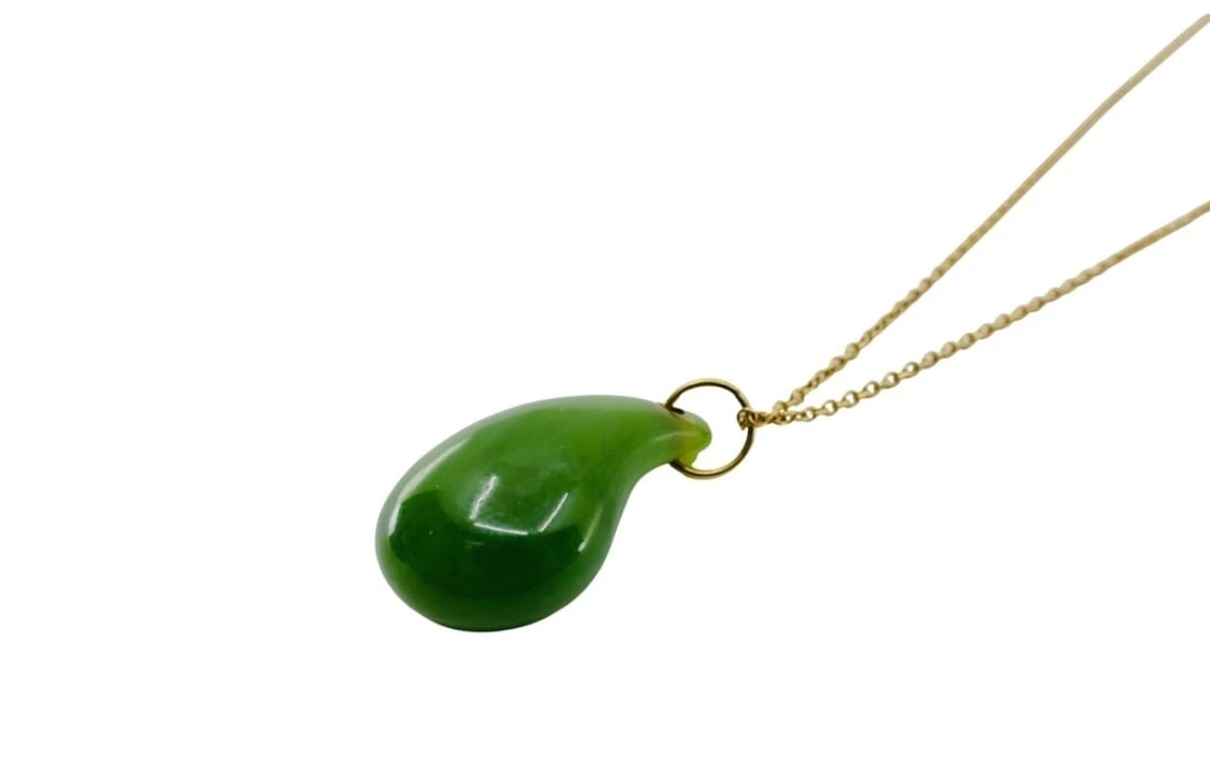 Elsa Peretti for Tiffany & Co. Teardrop Jade Pendant Gold Necklace - 5