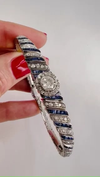 Art Deco Platinum BRACELET Old European Cut Diamond Sapphire Estate Jewelry - 2