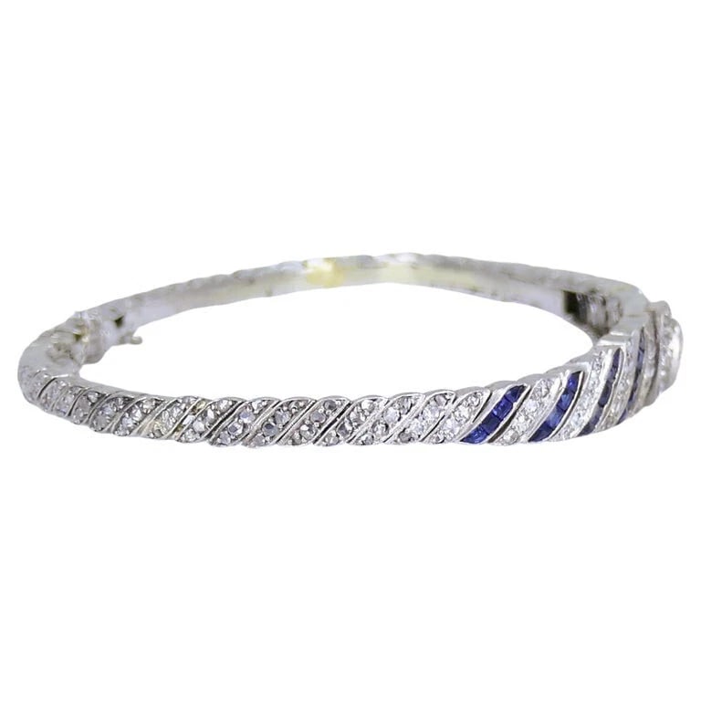 Art Deco Platinum BRACELET Old European Cut Diamond Sapphire Estate Jewelry - 5