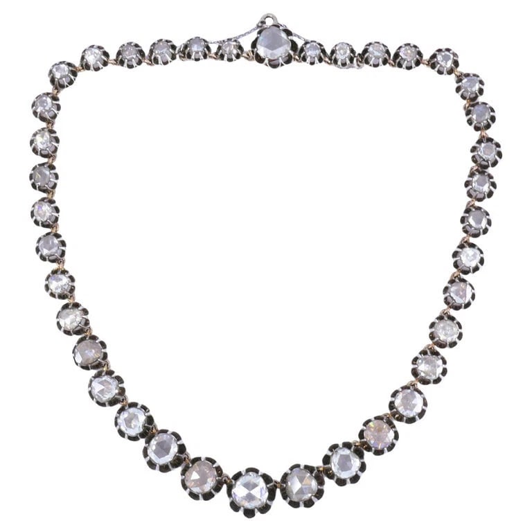 Georgian Riviera Necklace Rose Cut Diamond Silver Gold Antique Estate Jewelry (1 of 10)
