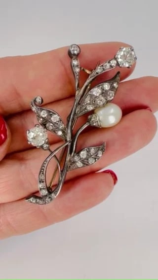 Georgian Era Silver Brooch Pearl Diamond 9k Gold Antique Estate Jewelry - 2
