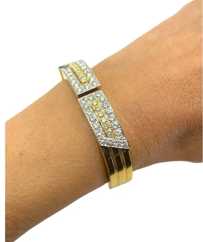 David Webb Gold Bracelet Platinum Diamond Bangle - 4