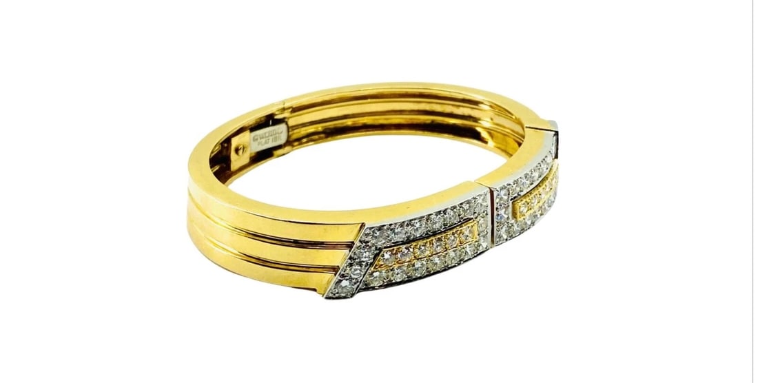 David Webb Gold Bracelet Platinum Diamond Bangle - 5