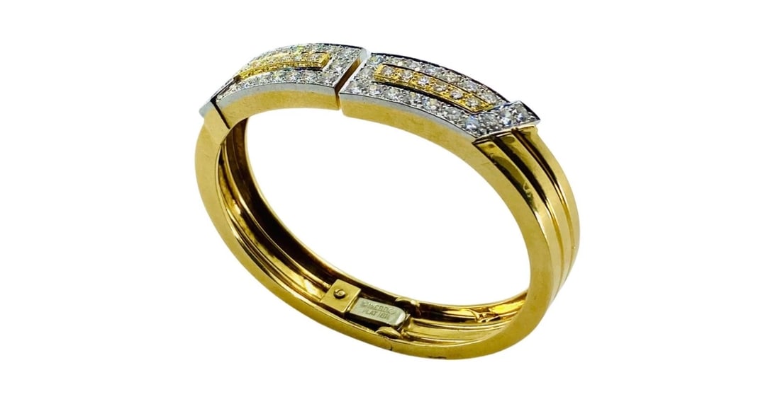David Webb Gold Bracelet Platinum Diamond Bangle - 8