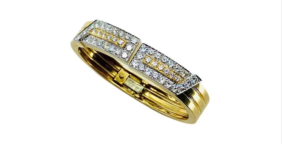 David Webb Gold Bracelet Platinum Diamond Bangle - 9
