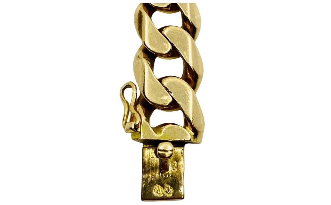 Vintage French Bracelet 18k Gold Curb Link - 8