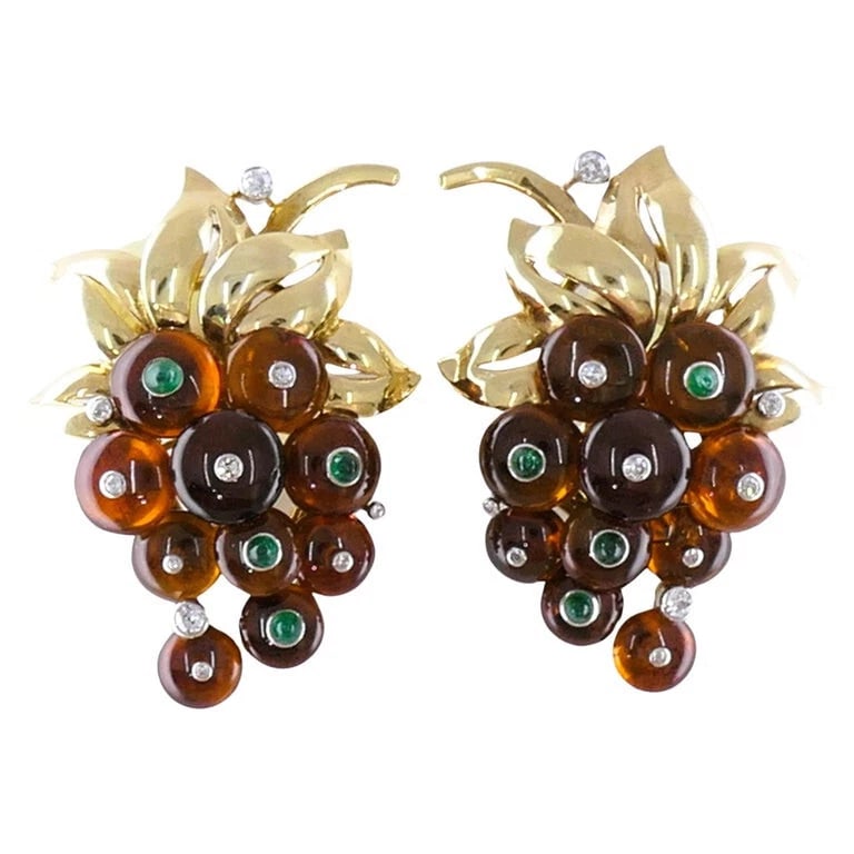 Retro Cartier Citrine EARRINGS 18k Gold Gemstones Clip-on Estate Jewelry (1 of 9)