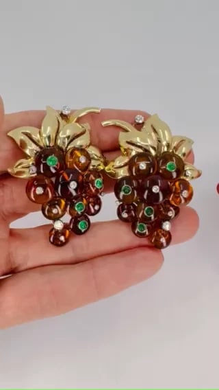 Retro Cartier Citrine EARRINGS 18k Gold Gemstones Clip-on Estate Jewelry - 2