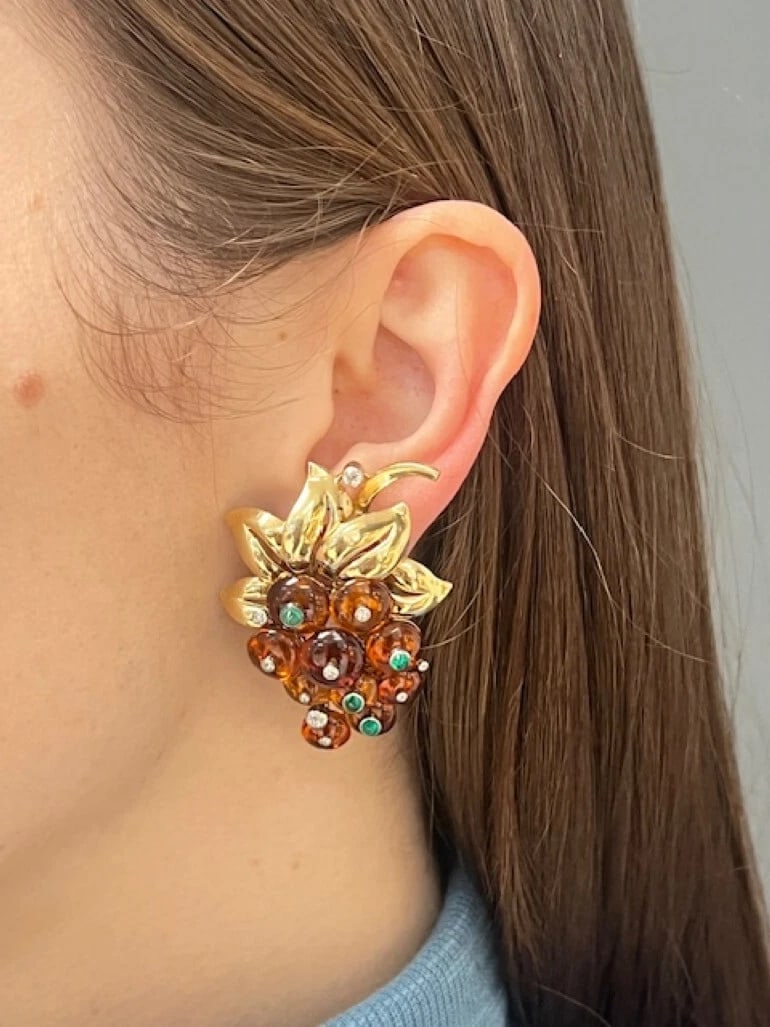 Retro Cartier Citrine EARRINGS 18k Gold Gemstones Clip-on Estate Jewelry - 4