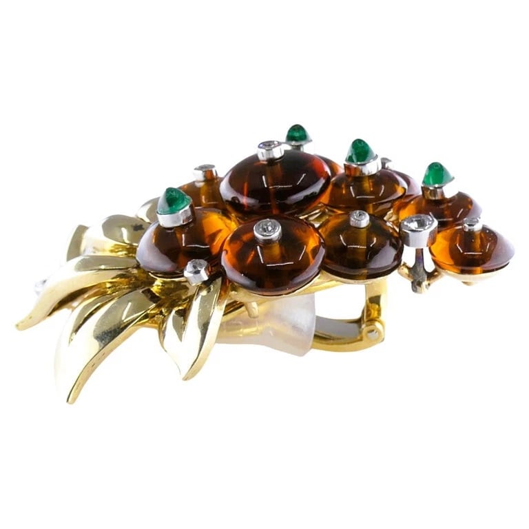 Retro Cartier Citrine EARRINGS 18k Gold Gemstones Clip-on Estate Jewelry - 7