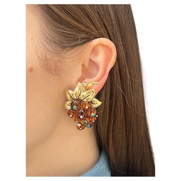 Retro Cartier Citrine EARRINGS 18k Gold Gemstones Clip-on Estate Jewelry - 9