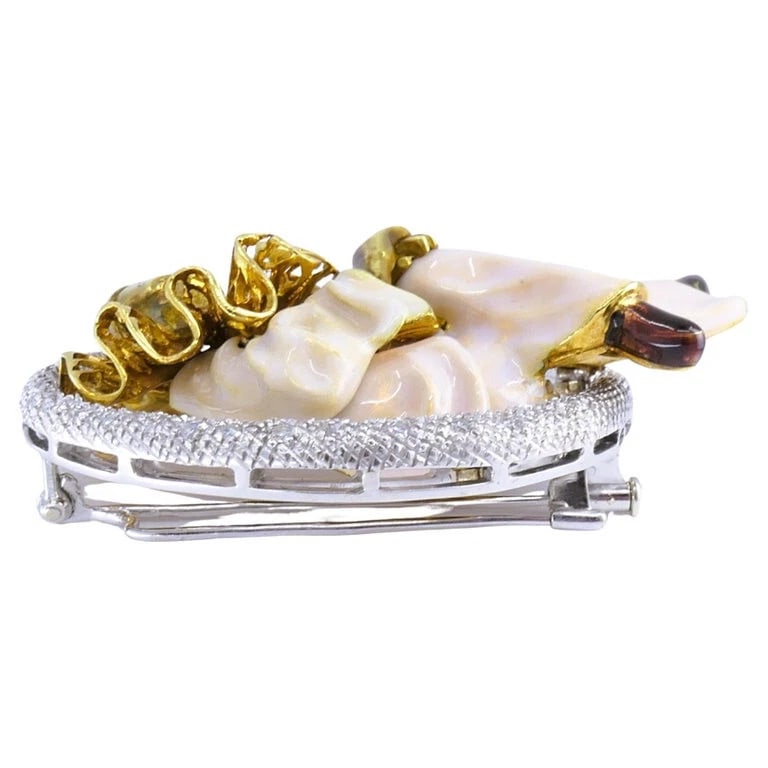 Pierrot Lunaire Vintage BROOCH 18k Gold Enamel Diamond Estate Jewelry - 5