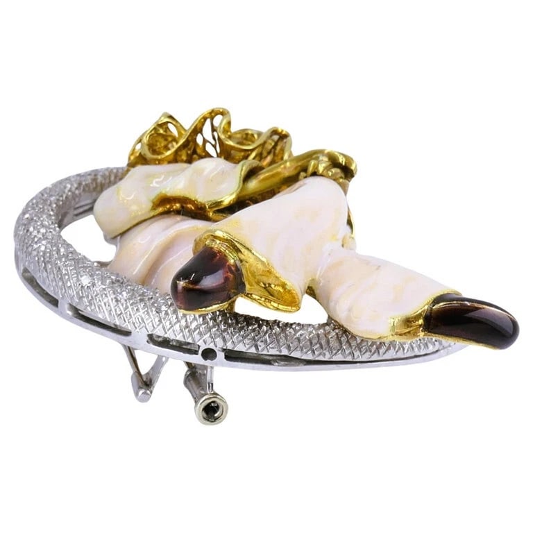 Pierrot Lunaire Vintage BROOCH 18k Gold Enamel Diamond Estate Jewelry - 6