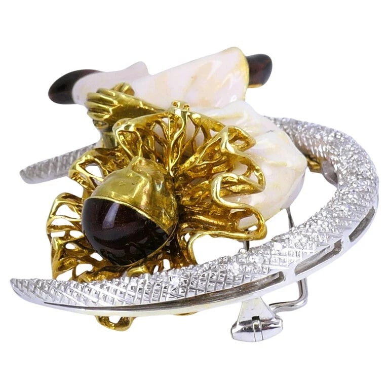 Pierrot Lunaire Vintage BROOCH 18k Gold Enamel Diamond Estate Jewelry - 7