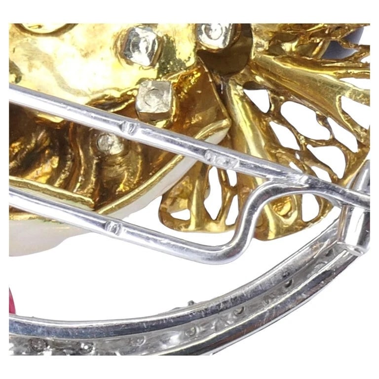 Pierrot Lunaire Vintage BROOCH 18k Gold Enamel Diamond Estate Jewelry - 9