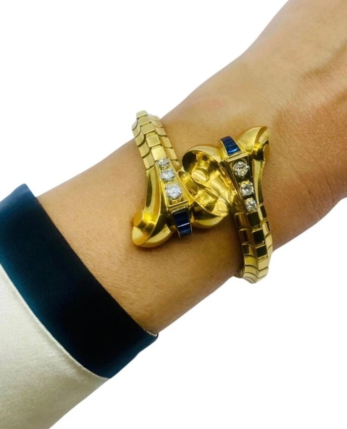 Van Cleef & Arpels Diamond Sapphire Gold Snake Bracelet - 4