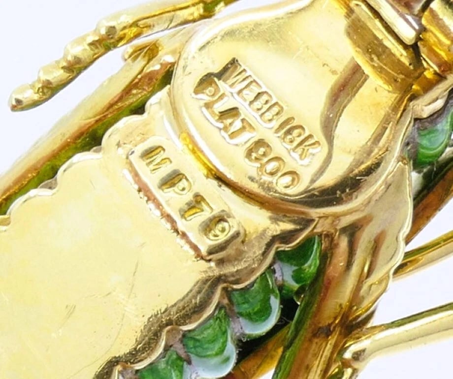 David Webb Vintage BROOCH Gold Grasshopper Enamel Gemstones Estate Jewelry - 7