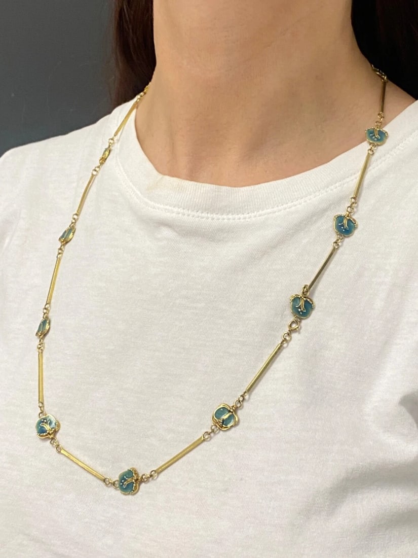 Jane Allen Art Nouveau Gold Enamel Necklace - 3