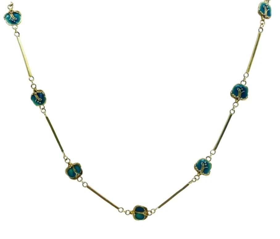 Jane Allen Art Nouveau Gold Enamel Necklace - 5