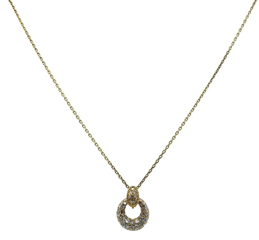 Van Cleef & Arpels Necklace Diamond 18k Gold: Title: Van Cleef & Arpels Necklace Diamond 18k Gold Description: N Product details: DESNER: Van Cleef & Arpels CRCA: 1980’s MATERALS: 18k Yellow old EMSTONE: Round Brilliant Cut Diamond WEHT: 10