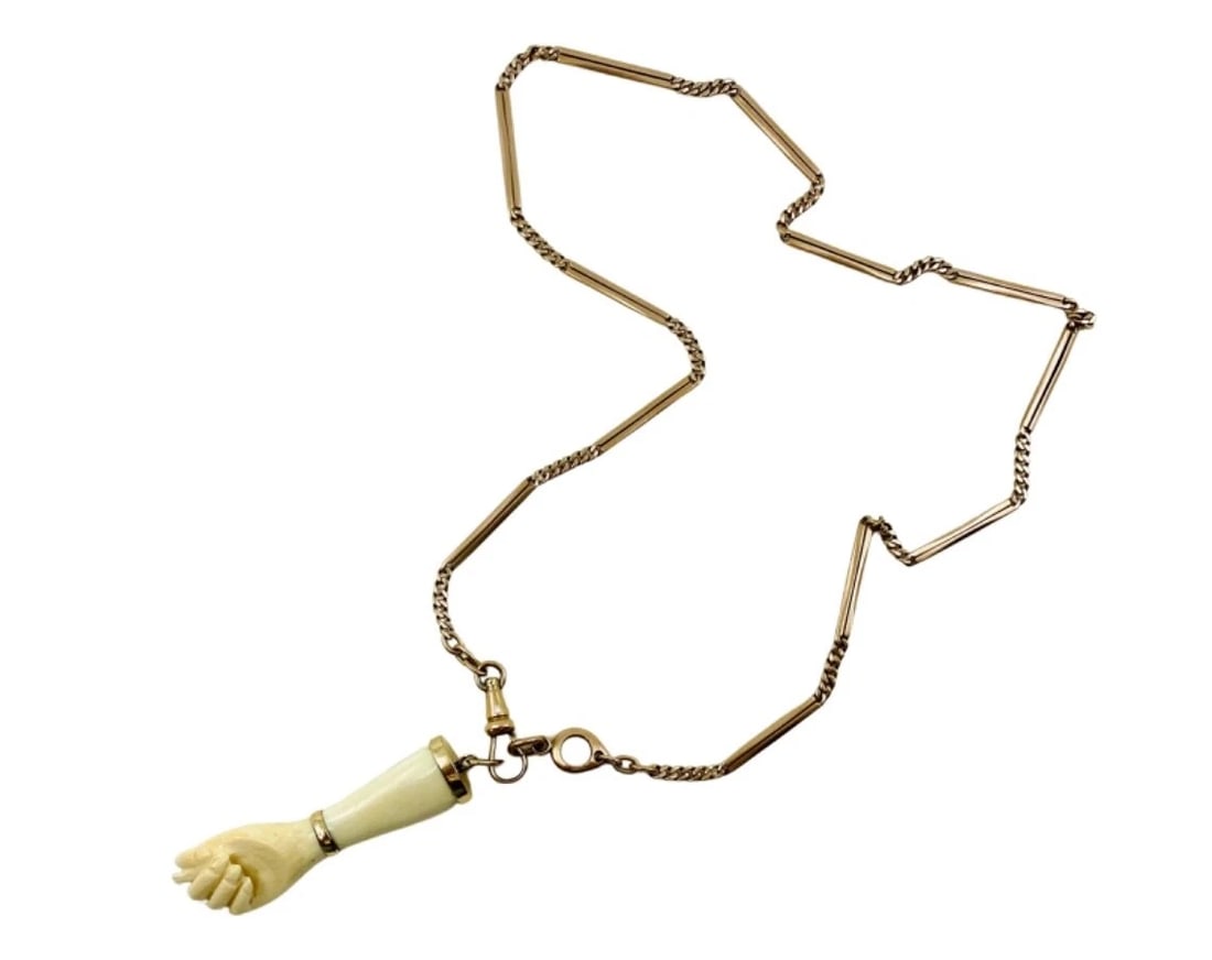 Victorian 10k Gold Chain Figa Pendant Necklace - 3