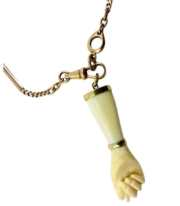 Victorian 10k Gold Chain Figa Pendant Necklace - 4