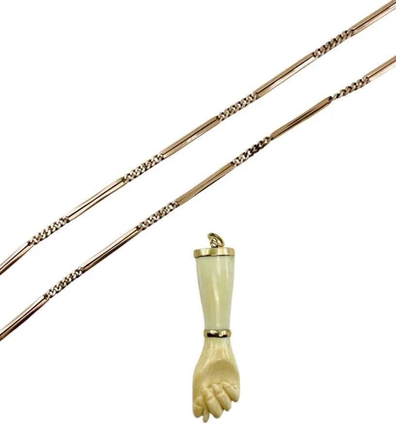 Victorian 10k Gold Chain Figa Pendant Necklace - 5