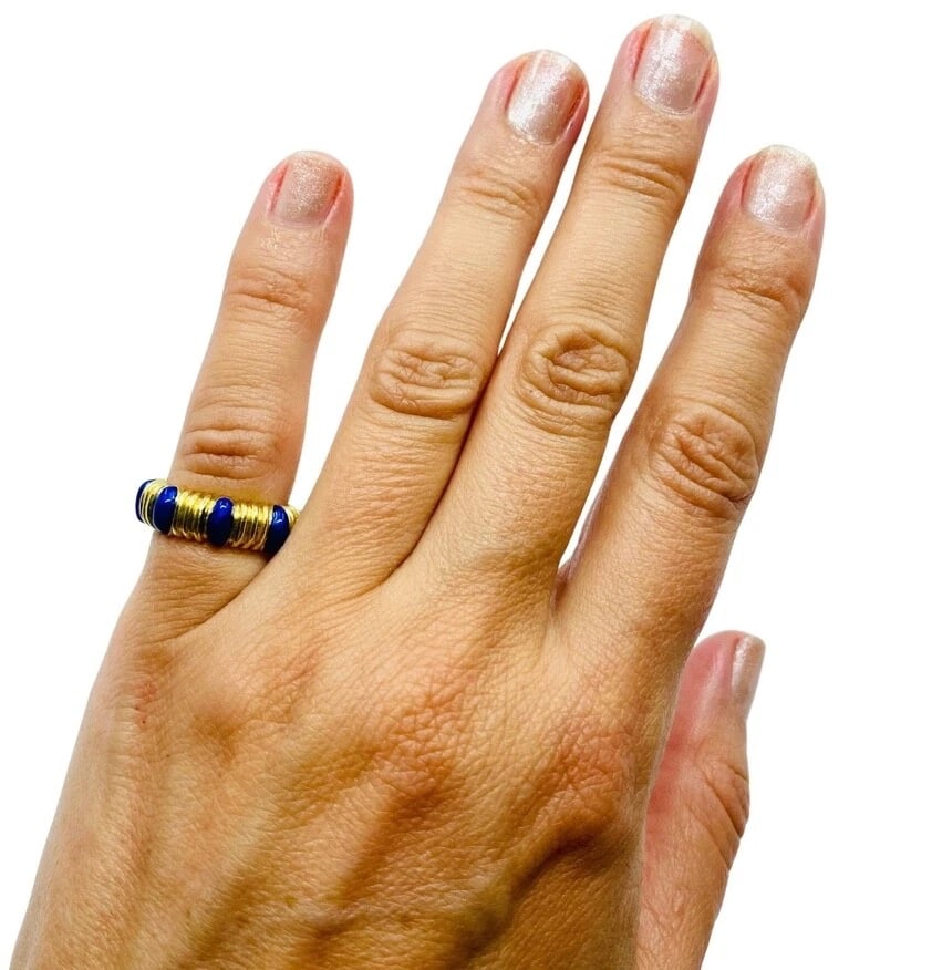 Tiffany & Co. Blue Enamel Gold Band Ring - 3