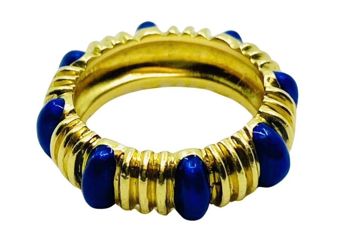 Tiffany & Co. Blue Enamel Gold Band Ring - 5