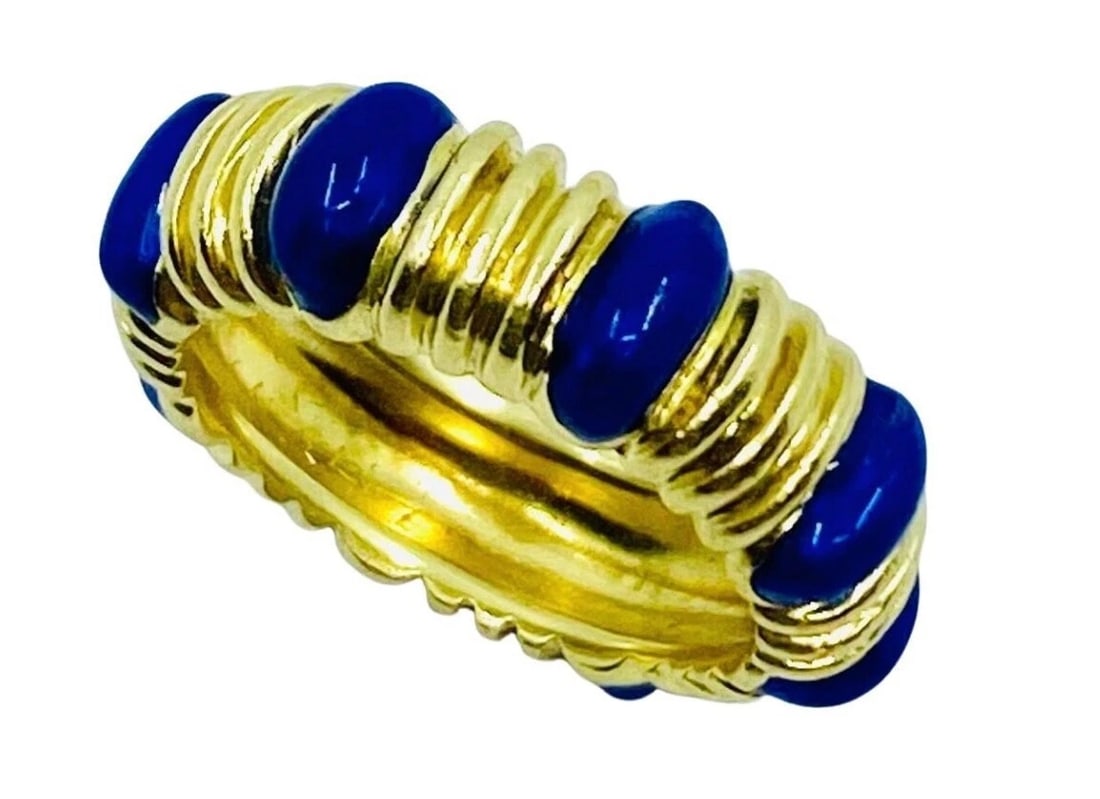 Tiffany & Co. Blue Enamel Gold Band Ring - 6