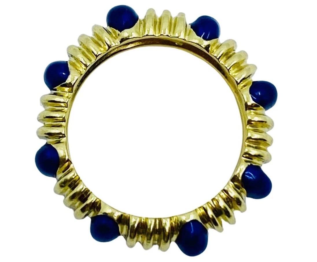 Tiffany & Co. Blue Enamel Gold Band Ring - 7