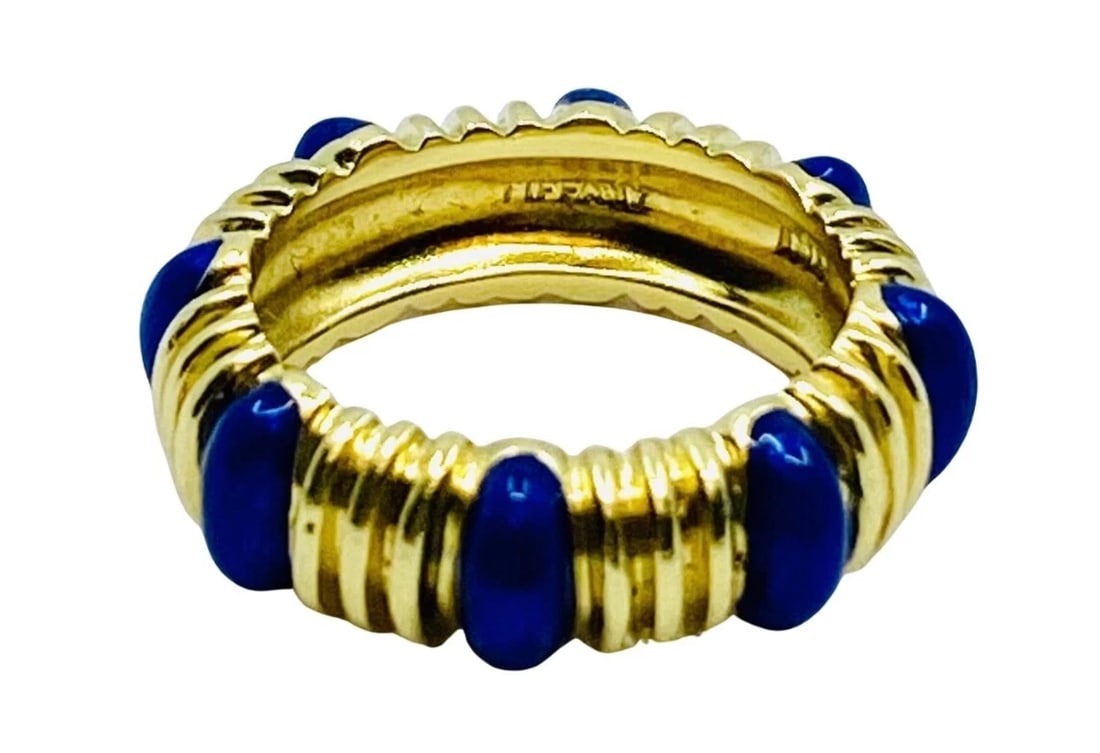 Tiffany & Co. Blue Enamel Gold Band Ring - 8