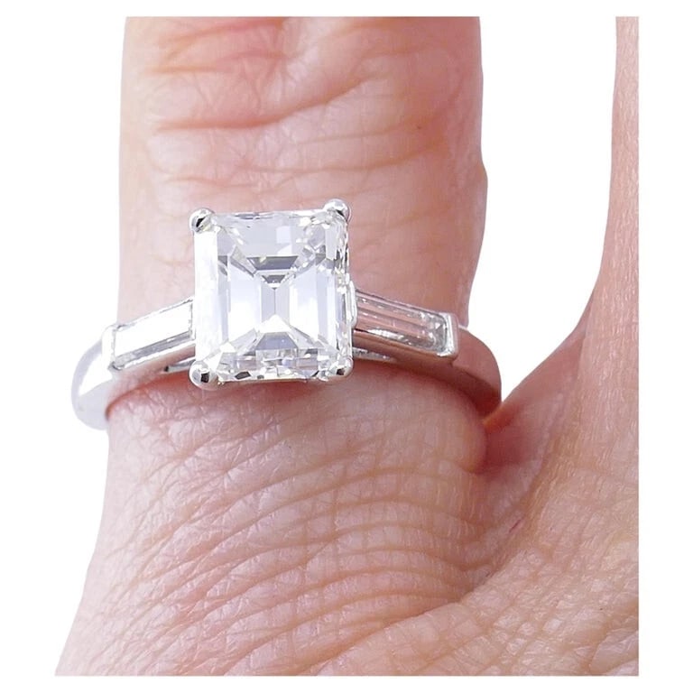 1.27-ct Emerald Cut E VS2 GIA Diamond Platinum Solitaire RING Estate Jewelry - 6