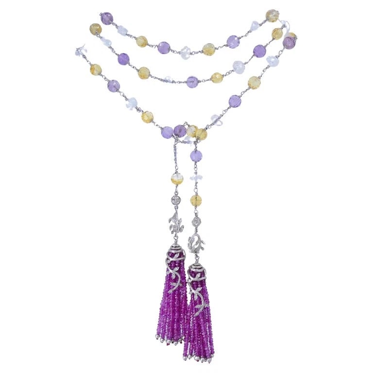 Cathy Waterman Multi Color Sapphire Platinum NECKLACE Estate Jewelry (1 of 9)