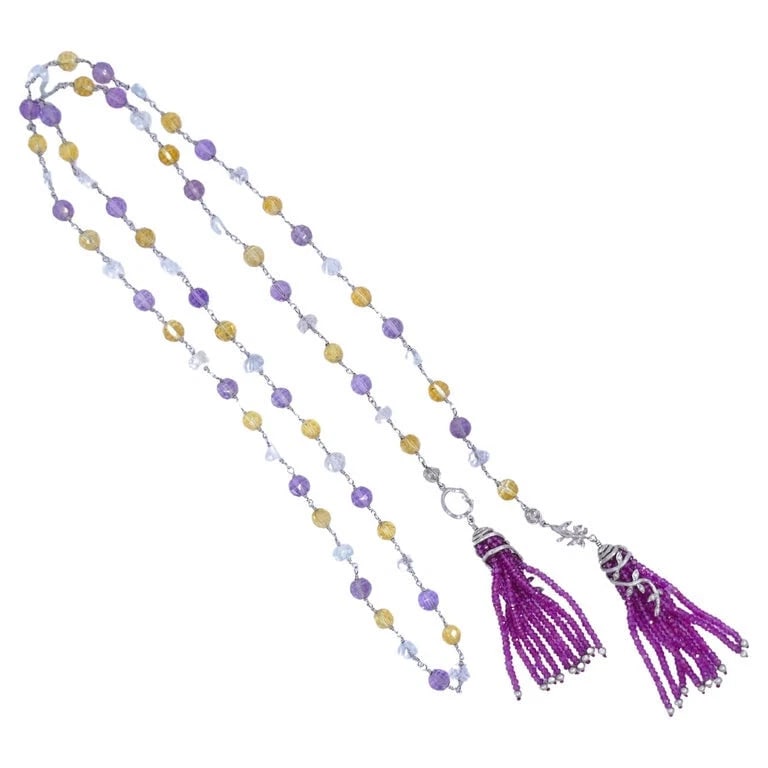 Cathy Waterman Multi Color Sapphire Platinum NECKLACE Estate Jewelry - 4