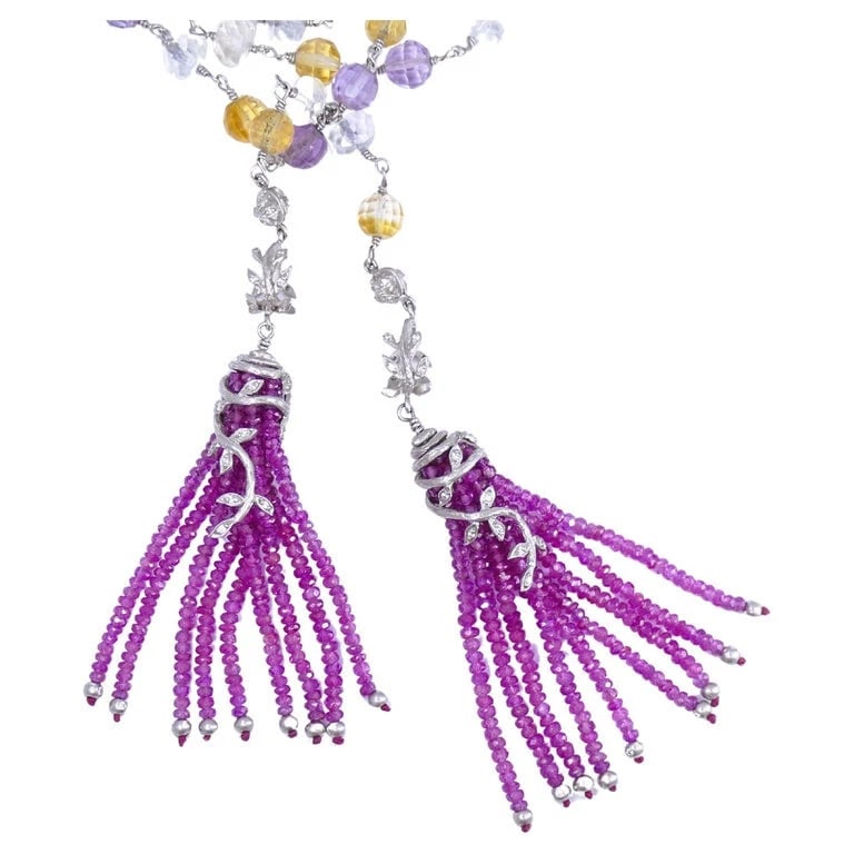 Cathy Waterman Multi Color Sapphire Platinum NECKLACE Estate Jewelry - 6