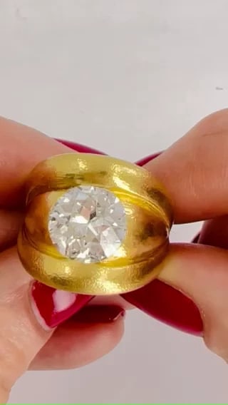 Old European Cut Diamond Chunky Gold Band RING Estate Jewelry - 2