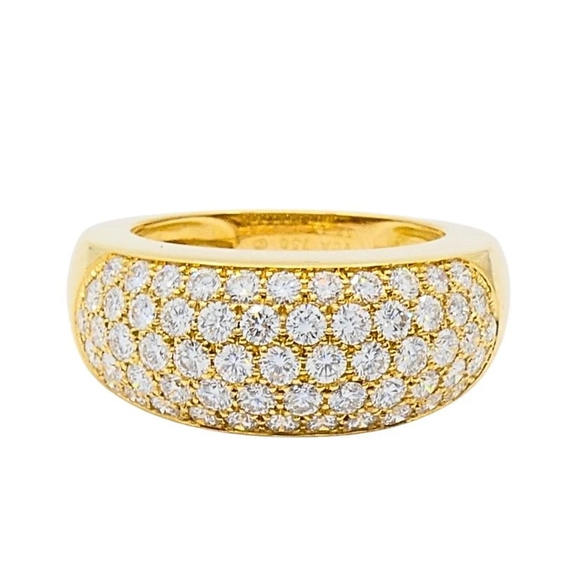 Van Cleef & Arpels Pave Diamond Gold Dome Ring: Title: Van Cleef & Arpels Pave Diamond Gold Dome Ring Description: Product details: DESNER: Van Cleef & Arpels CRCA: Late 20th Century MATERALS: 18k Yellow old EMSTONE: Diamond WEHT: 8.2 grams 