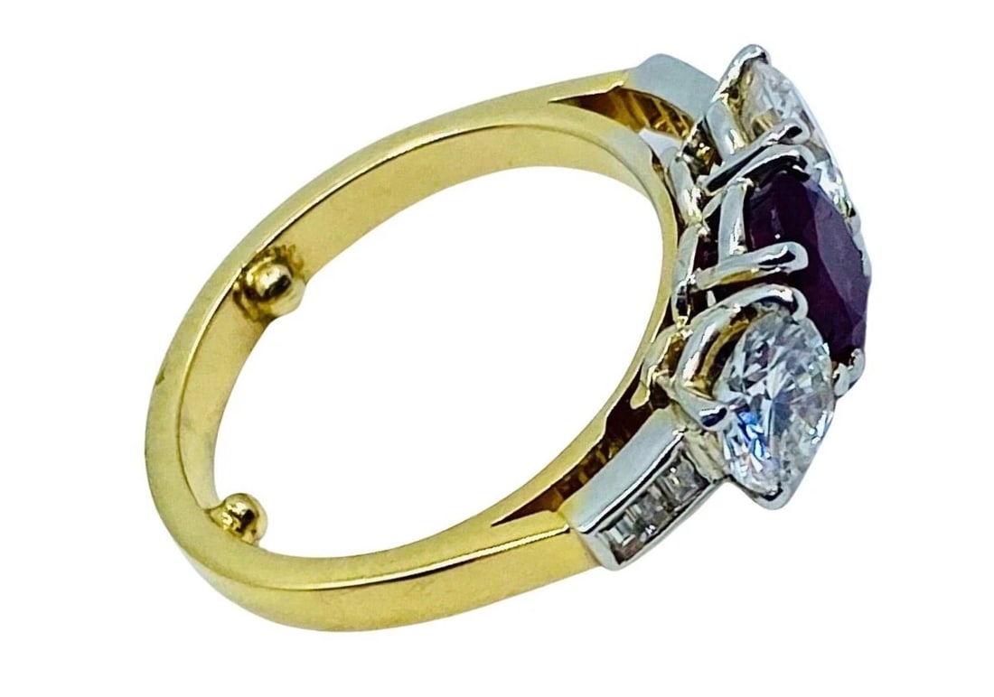 Vintage Three Stone Ring Gold Ruby and Diamond Engagement - 5
