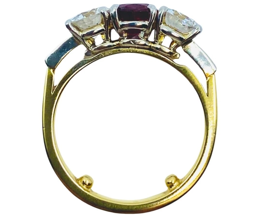 Vintage Three Stone Ring Gold Ruby and Diamond Engagement - 7