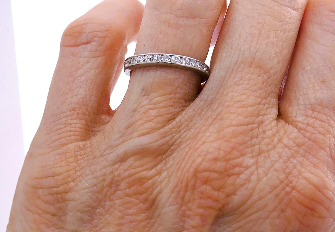 Art Deco RING Eternity BAND Platinum Old European Cut Diamond Estate Jewelry - 3