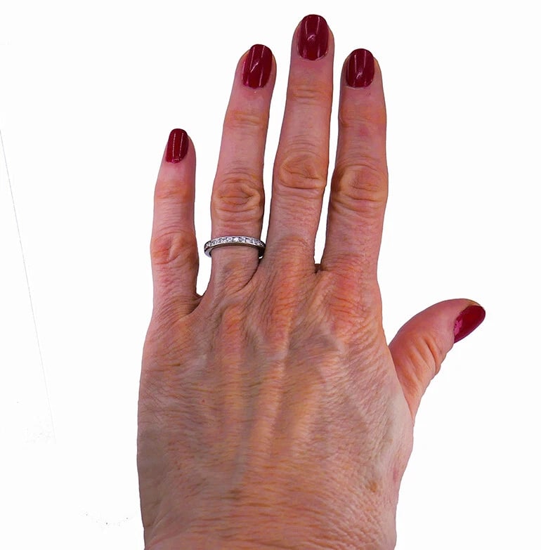 Art Deco RING Eternity BAND Platinum Old European Cut Diamond Estate Jewelry - 6