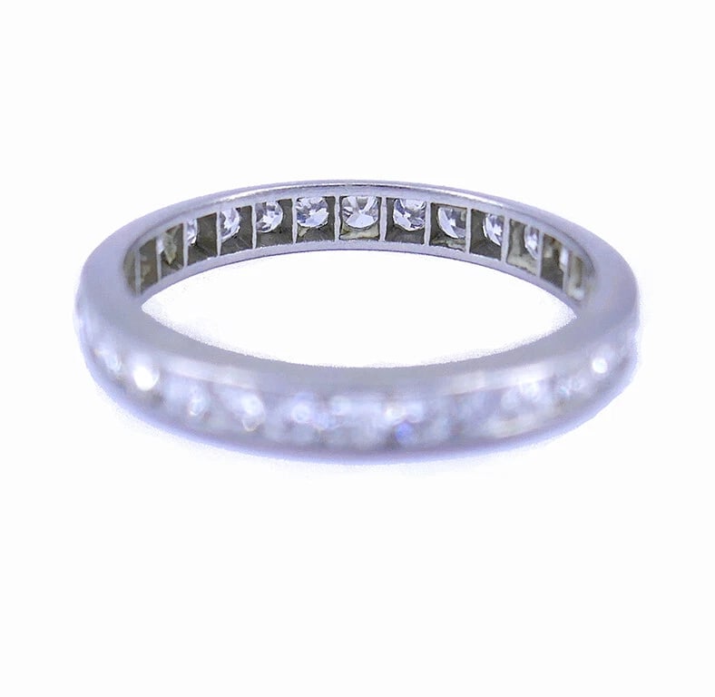 Art Deco RING Eternity BAND Platinum Old European Cut Diamond Estate Jewelry - 7
