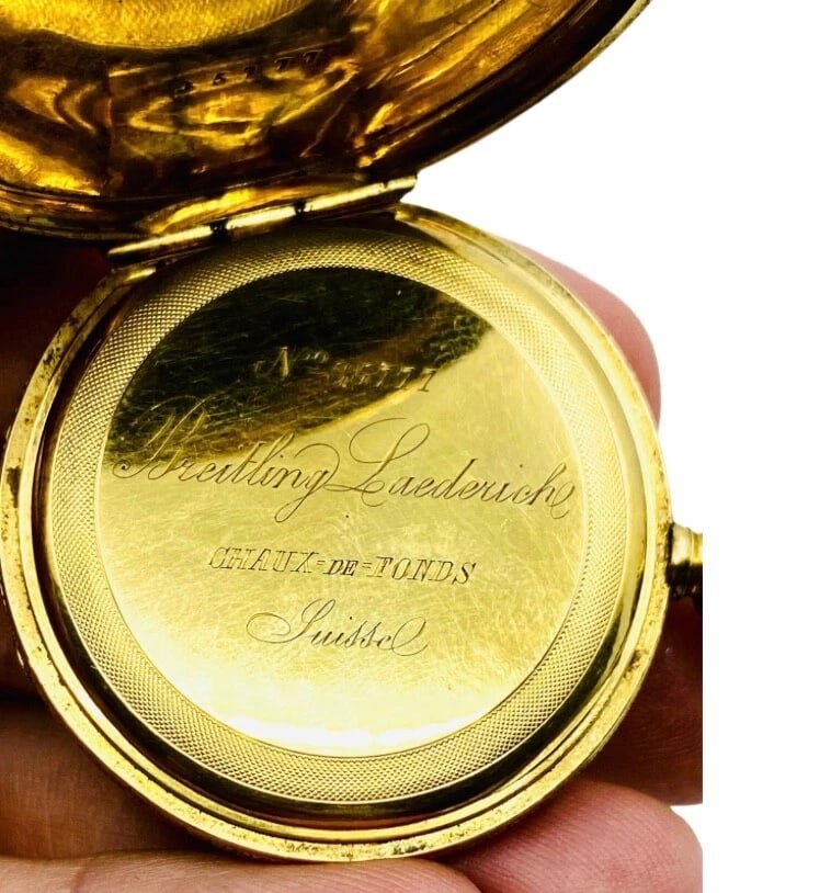 Breitling Laederich Antique Pocket Watch 18k Gold Enamel - 11