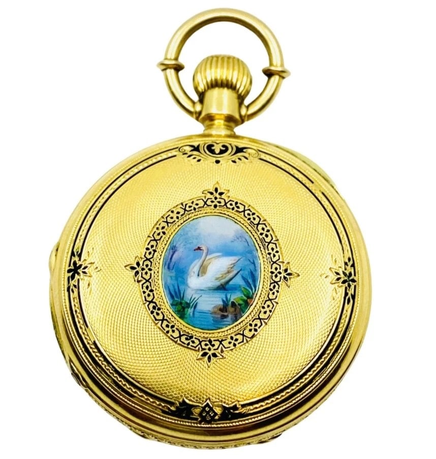 Breitling Laederich Antique Pocket Watch 18k Gold Enamel - 3